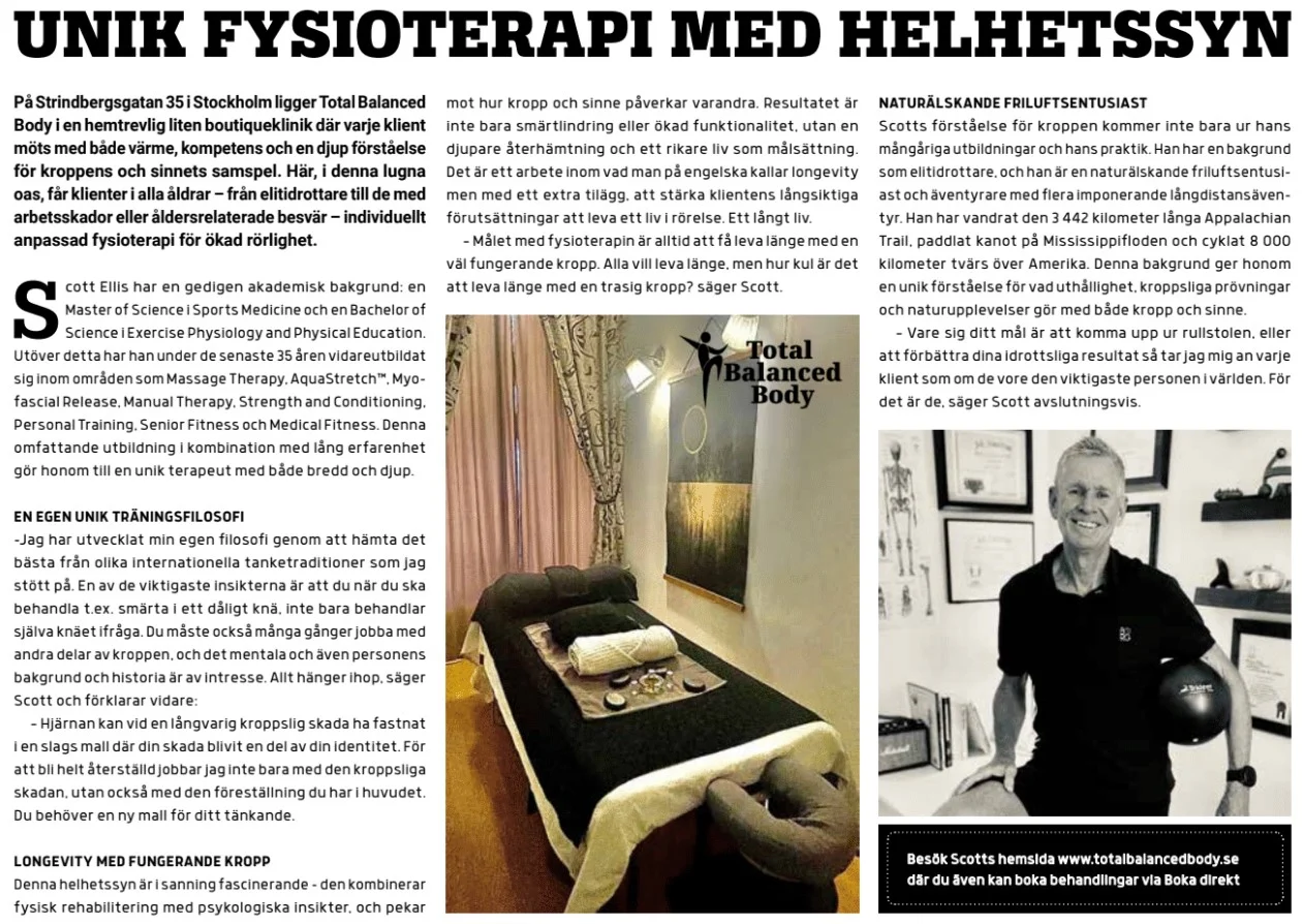 Unique Physiotherapy with Holistic Approach - Article about Scott Ellis and Total Balanced Body